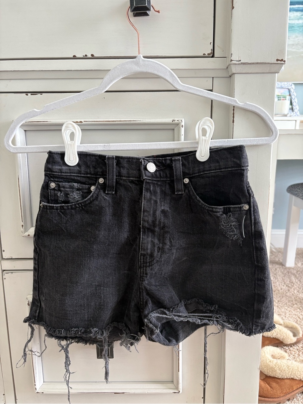 BDG Black Distressed High-Rise Denim Shorts